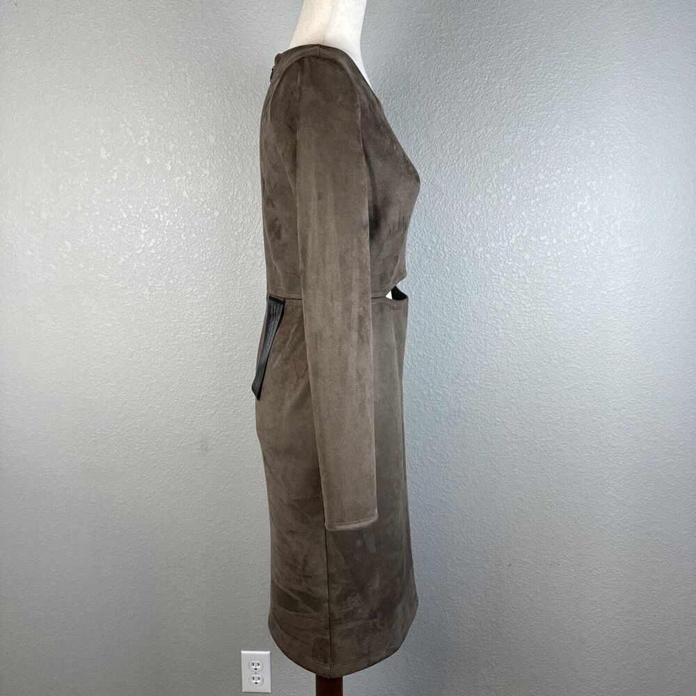 BCBGMAXAZRIA Whitley Cut‎ Out Dress Size Medium Dark Fatigue Brown Faux Suede - Picture 7 of 10